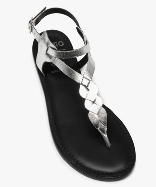 Sandales femme à talon plat et brides métallisées en cuir vue5 - GEMO (CASUAL) - GEMO