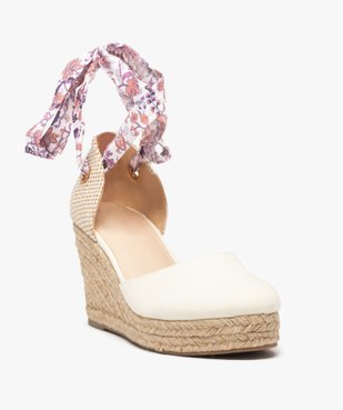 Sandales femme en toile avec semelle compensée en corde vue2 - GEMO 4G FEMME - GEMO