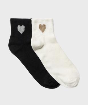 Chaussettes courtes tige côtelée à cœur pailleté femme (lot de 2 paires) vue2 - GEMO(HOMWR FEM) - GEMO