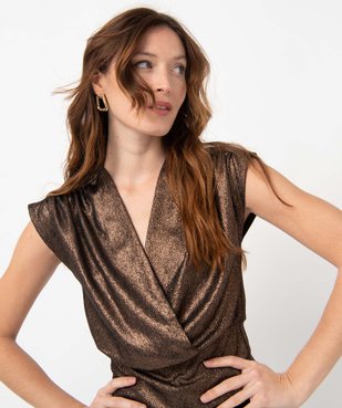 Tee-shirt femme cache-cœur sans manches en matière lamée vue2 - GEMO(FEMME PAP) - GEMO