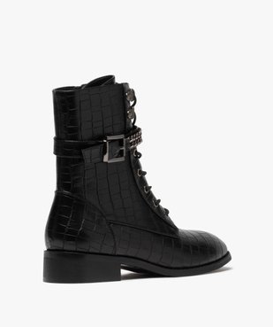 Boots femme unis à talon plat imitation croco style rock vue4 - GEMO (CASUAL) - GEMO