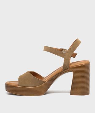 Sandales à talon haut et patin en cuir suédé femme - Tanéo vue3 - TANEO - GEMO