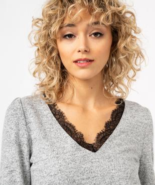 Tee-shirt à manches longues en maille avec col dentelle femme vue2 - GEMO(FEMME PAP) - GEMO