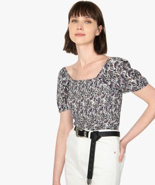 Tee-shirt femme avec buste smocké et manches ballon vue1 - GEMO(FEMME PAP) - GEMO