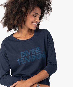 Tee-shirt femme à manches ¾ avec message vue2 - GEMO(FEMME PAP) - GEMO