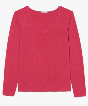 Tee-shirt femme à manches longues et col V en dentelle vue4 - GEMO 4G FEMME - GEMO