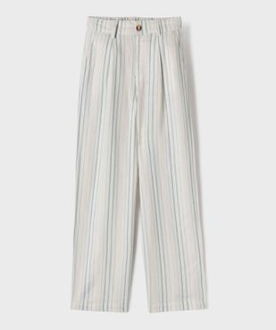 Pantalon large en viscose et lin rayé fille vue2 - GEMO 4G FILLE - GEMO