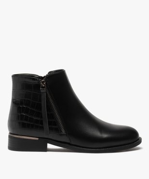 Boots femme unis à talon plat imitation croco vue1 - GEMO (CASUAL) - GEMO