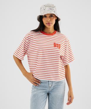 Tee-shirt manches courtes rayé coupe oversize femme vue1 - GEMO 4G FEMME - GEMO