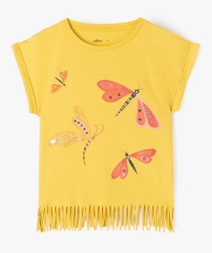 Tee-shirt fille à manches courtes et franges 100% coton biologique vue1 - GEMO 4G FILLE - GEMO