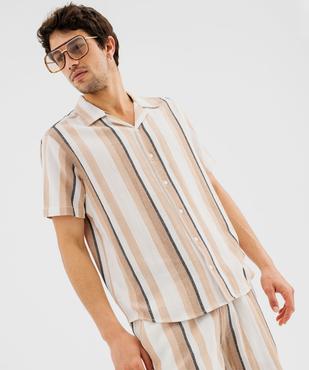 Chemise manches courtes et col cubain à rayures homme vue1 - GEMO (HOMME) - GEMO