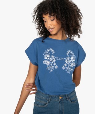 Tee-shirt femme à manches courtes avec motif fleuri vue2 - GEMO C4G FEMME - GEMO