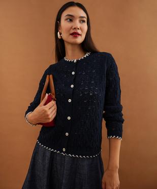 Gilet boutonné col rond femme vue3 - GEMO 4G FEMME - GEMO