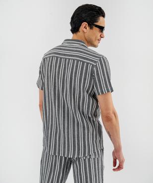Chemise manches courtes col cubain en textile de coton tissé rayé homme vue4 - GEMO 4G HOMME - GEMO