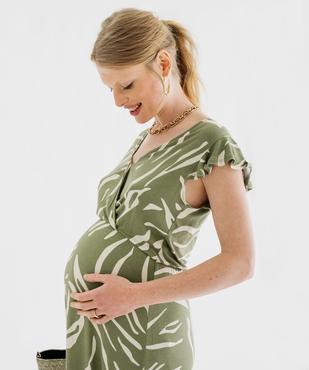 Robe longue à col cache-cœur et manches courtes volantées femme vue7 - GEMO 4G MATERN - GEMO