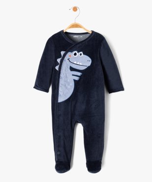 Pyjama bébé en velours imprimé dinosaure à fermeture ventrale vue2 - GEMO(BB COUCHE) - GEMO
