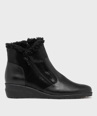 Bottines fourrées en cuir à talon compensée gamme confort femme vue1 - G'FLEX GEMO FOR GOOD - GEMO