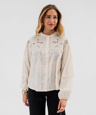 Chemise esprit bohème avec broderies femme vue1 - GEMO(FEMME PAP) - GEMO