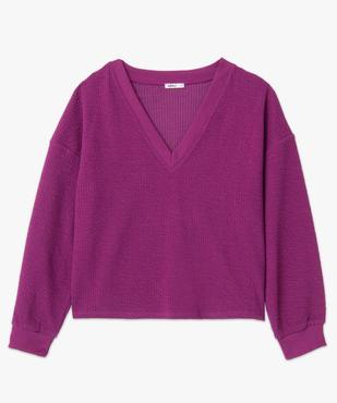Sweat femme en maille gaufrée avec col en V vue4 - GEMO(FEMME PAP) - GEMO