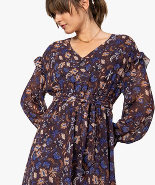 Robe femme courte en voile à motifs fleuris vue2 - GEMO(FEMME PAP) - GEMO
