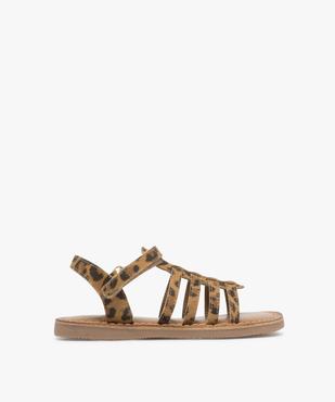 Sandales en cuir imprimé léopard avec bride scratch fille  vue1 - TANEO - GEMO