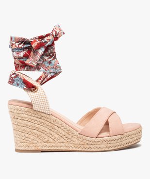 Sandales femme compensées en suédine et bride foulard vue2 - GEMO(URBAIN) - GEMO