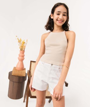 Débardeur fille côtelé à fines bretelles façon crop top vue1 - GEMO (JUNIOR) - GEMO