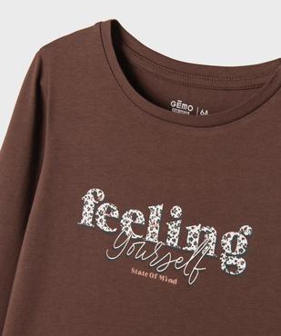 Tee-shirt manches longues avec inscription fantaisie fille vue3 - GEMO 4G FILLE - GEMO