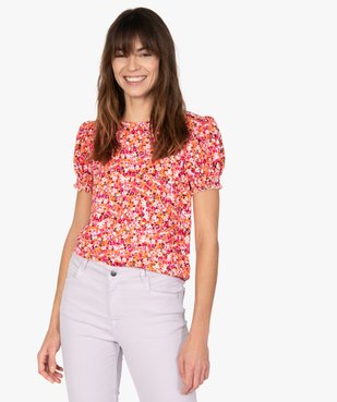 Tee-shirt femme imprimé à manches froncées vue1 - GEMO(FEMME PAP) - GEMO