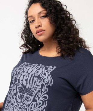 Tee-shirt femme grande taille à manches courtes et micro-motifs argentés vue2 - GEMO (G TAILLE) - GEMO