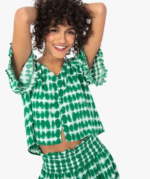 Blouse femme imprimée à manches courtes coupe courte vue3 - GEMO(FEMME PAP) - GEMO