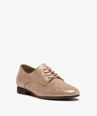 Derbies femme à talon plat et dessus en cuir perforé vue2 - GEMO (CASUAL) - GEMO