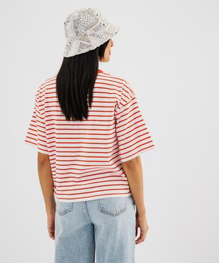 Tee-shirt manches courtes rayé coupe oversize femme vue3 - GEMO 4G FEMME - GEMO