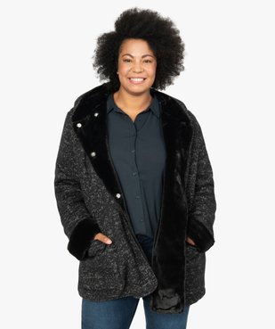 Manteau femme grande taille en maille bouclette et détails duveteux vue1 - GEMO (G TAILLE) - GEMO