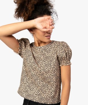 Tee-shirt femme imprimé à manches froncées vue1 - GEMO(FEMME PAP) - GEMO