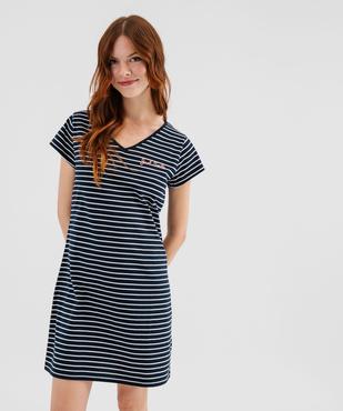 Chemise de nuit en jersey rayé à col V femme vue1 - GEMO 4G FEMME - GEMO