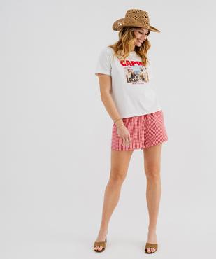 Tee-shirt manches courtes en jersey de coton imprimé femme vue4 - GEMO 4G FEMME - GEMO