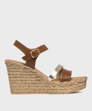 Sandales dessus cuir avec semelle compensée femme - Tanéo vue1 - TANEO - GEMO