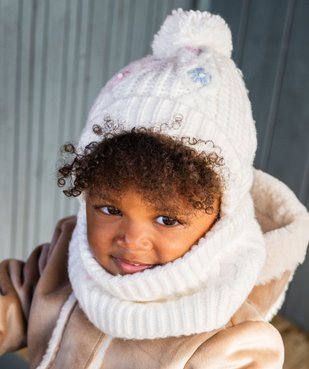 Bonnet en maille torsadée doublée polaire avec pompon bébé fille vue3 - GEMO 4G BEBE - GEMO