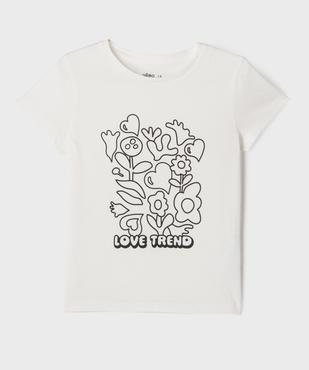 Tee-shirt manches courtes avec motif positif fille vue1 - GEMO (ENFANT) - GEMO