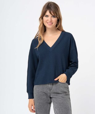 Sweat femme en maille gaufrée avec col en V vue2 - GEMO(FEMME PAP) - GEMO