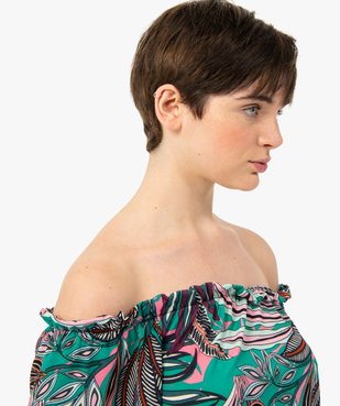 Tee-shirt femme imprimé avec large col froncé vue2 - GEMO(FEMME PAP) - GEMO