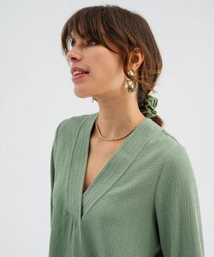 Tee-shirt à manches longues et col V en maille texturée femme vue3 - GEMO 4G FEMME - GEMO