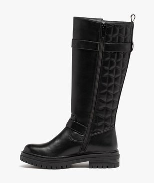 Bottes femme à talon plat dessus uni avec effet arrière matelassé  vue3 - GEMO (CASUAL) - GEMO