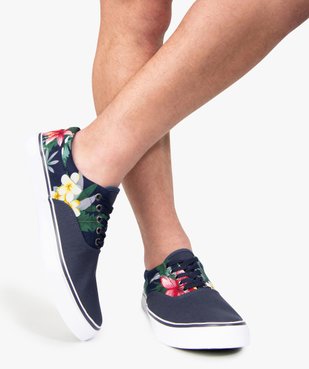 Tennis homme en toile à lacets et semelle contrastante vue1 - GEMO (HOMME) - GEMO