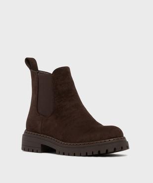 Boots Chelsea en suédine à épaisse semelle crantée femme vue2 - SANS MARQUE - GEMO