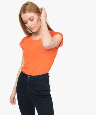 Tee-shirt femme à manches dentelle contenant du coton bio vue1 - GEMO C4G FEMME - GEMO