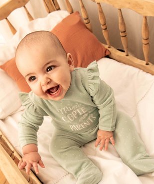 Pyjama bébé fille en velours à pois avec volants sur les épaules vue1 - GEMO(BB COUCHE) - GEMO