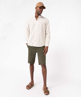 Chemise homme en lin mélangé rayé à manches longues et col mao vue5 - GEMO 4G HOMME - GEMO