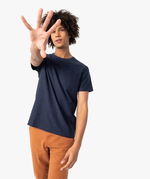 Tee-shirt homme en maille texturée aspect rayée vue1 - GEMO (HOMME) - GEMO